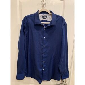 Penguin Heritage Slim Fit Men's Dress Shirt 17.5 34 Blue Long Sleeve Button-Up